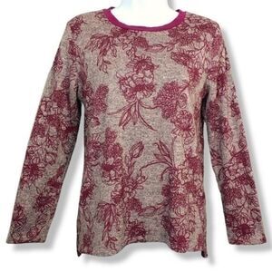 St Johns Bay Womens Small Pink Gray Floral Print Long Sleeve Knit Shirt Top